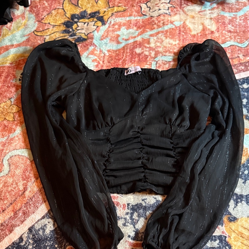 SO Black Glitter Ruched Blouse